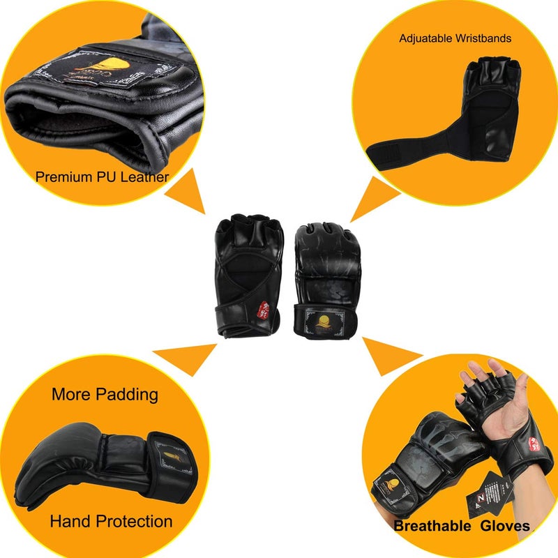 ZooBoo MMA Gloves, Half-Finger Boxing Fight Gloves MMA Mitts with Adjustable Wrist Band for Sanda Sparring Punching Bag Training (One Size Fits Most) - Image 3